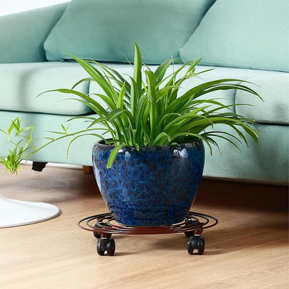 6 Packs 15.8 Inches Metal Plant Caddy with Wheels Extra-large Rolling Plant Stands Heavy-duty Wrought Iron Plant Roller Base Pot Movers Indoor Outdoor Plant Dolly Trolley Planter Tray Coaster