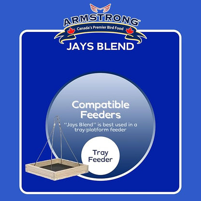 Armstrong Wild Bird Food Royal Jubilee Jays Blend, 4 Pounds - with Whole Corn, Striped Sunflower, Black Oil Sunflower and Peanuts for Blue Jays - Ideal for Outside Feeders