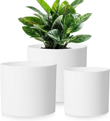 Large Plant Pots Set of 3 – 8", 9", 10" Indoor Flower Pots with Drainage Holes and Saucers, Big Planters for Monstera, Fiddle Leaf Fig, Snake Plant – 5 Colors