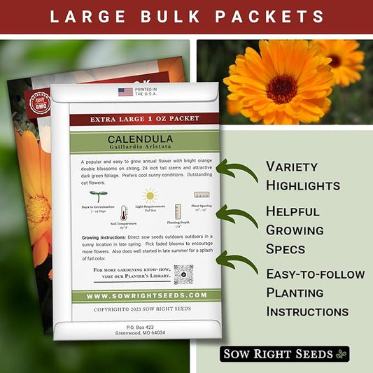 Sow Right Seeds - Bulk Ball’s Orange Calendula Seeds for Planting - 1 Ounce, 2800 Seeds - Non-GMO Heirloom Jumbo Pack with Instructions to Plant a Garden - Grow Loads of Orange Blooms for Pollinators