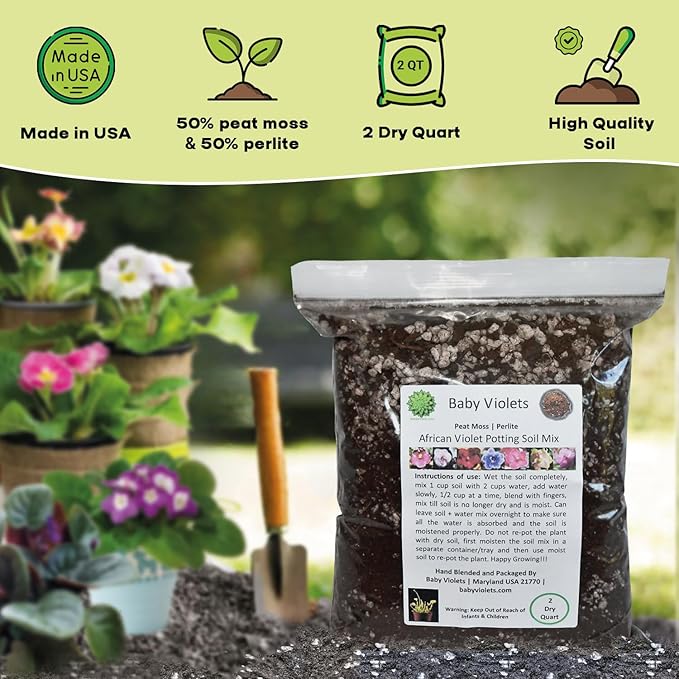 African Violet Plant Potting Soil Mix Peat Moss & Perlite (½ Gallon / 2 quarts)