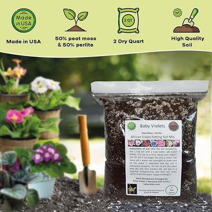 African Violet Plant Potting Soil Mix Peat Moss & Perlite (½ Gallon / 2 quarts)