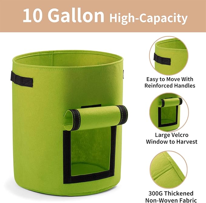 Potato Planter Bags 3-Pack 10 Gallons Grow Bags Aeration Tomato Plant Pots with Flap and Handles (Green)