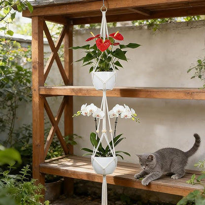 Macrame Plant Hanger, 2 Pack 50 Inch Hanging Plant Holder Indoor Outdoor Hanging Planter Basket with Hooks for Living Rooms, Balcony, Hallway, Kitchen, or Office