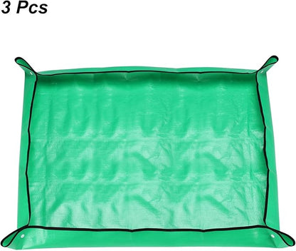 HARFINGTON 3pcs Repotting Mat 29.5" x 39.4" PE Cloth Waterproof Plant Repotting Mat Foldable Portable Gardening Potting Tray with Plastic Buckle for Indoor Plant Change Soil Watering, Green