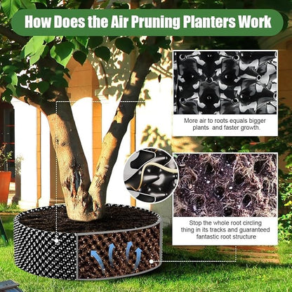 Air Pruning Containers, 40 Gallon Air Pruning Planters, Sturdy Plastic Roots Control Planter Container for Tree Grow Outdoor, Garden Self-Planting Planters, Size 24"x24", Black, 2P
