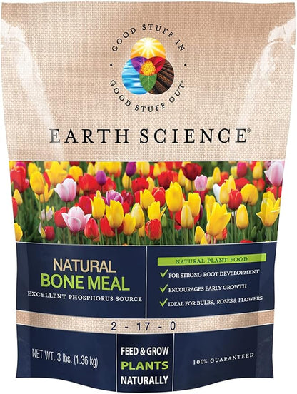 Earth Science Natural Bone Meal Plant Food—3 lb—Plant Mix for Bulbs, Gardens, Potted Plants, Trees, and Shrubs