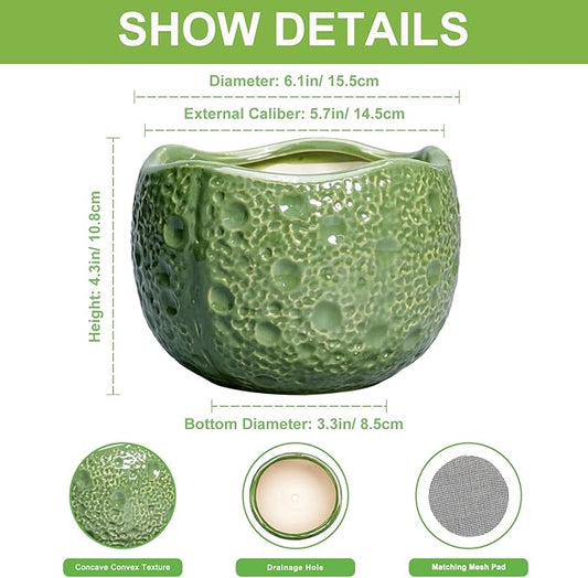 6 Inch Plant Pot - Orchid Pot with Drainage Hole, Ceramic Planter for Indoor Outdoor, Decorative Plant Pots, Modern Round Unique Flower Pots, Living Room Decor, Gifts for Women Men, Green