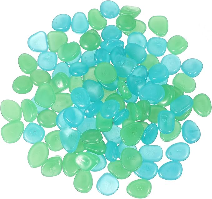 PATIKIL Glowing Stones, 300 Pcs Glow in The Dark Rocks for Indoor Outdoor Fish Tank Decorations Garden Yard Landscaping Gifts for Friends, Light Blue-Green