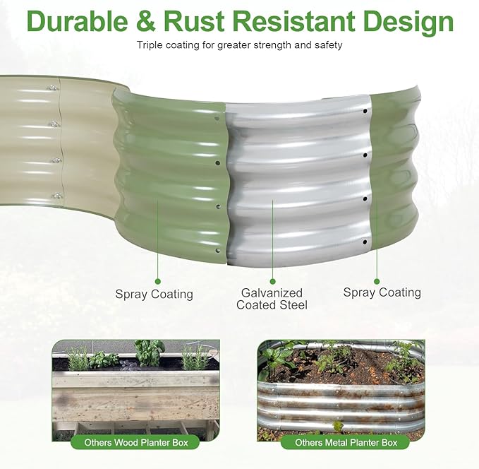 Galvanized Raised Garden Bed- 2Pcs 2x2x1FT Metal Planter Boxes Outdoor | Round Steel Raised Bed Kit & Fire Pit Ring for Gardening with Protective Tape, Gloves for Vegetables, Flower (Green)