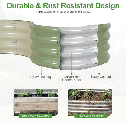 Galvanized Raised Garden Bed- 2Pcs 2x2x1FT Metal Planter Boxes Outdoor | Round Steel Raised Bed Kit & Fire Pit Ring for Gardening with Protective Tape, Gloves for Vegetables, Flower (Green)