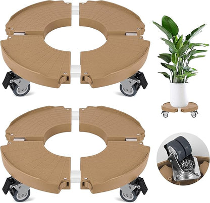 ToLanbbt 2 Pack Plant Caddy Stands with 360° Wheels Adjustable 15-22 IN Rolling Stands Heavy Duty Large Plant Carts Dolly with Casters 440lbs Capacity for Large Planter, Garden Pot, Flower Pot, Khaki