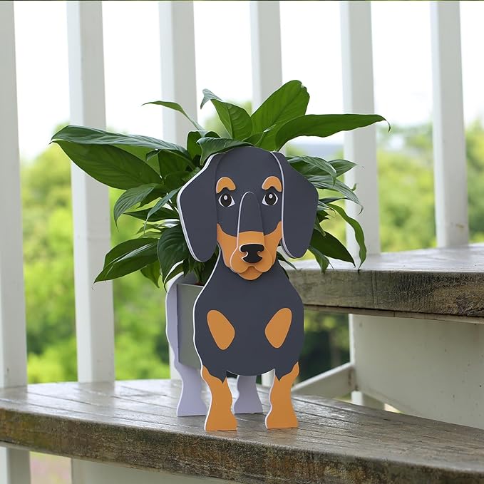 Dachshund Gifts: Cute Dog Planter, Indoor/Outdoor Plant Pot for Garden Decoration