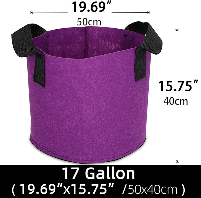 Grow Bags,Growing Pot Bags Garden Grow Bag Indoor Outdoor Fabric Aeration Plant Pot Container Flower Vegetable Pouch (Purple,17Gallon)