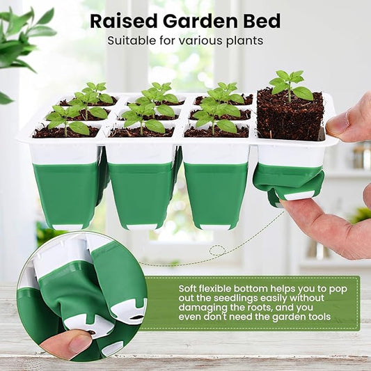 6 Packs Seed Starter Tray with Grow Lights, 72 Cells Silicone Seed Starter Kits with Humidity Dome, 3 Lights for Seed Starting, 4 Timing Set, 8 Full Spectrum Germination Kit for Plant Seeds