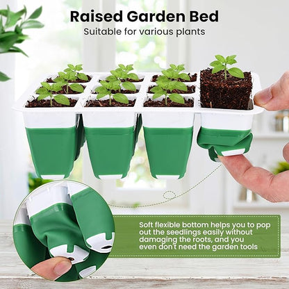 2 Packs Seed Starter Tray with Grow Lights, 72 Cells Silicone Seed Starter Kits with Humidity Dome, 3 Lights for Seed Starting, 4 Timing Set, 8 Full Spectrum Germination Kit for Plant Seeds