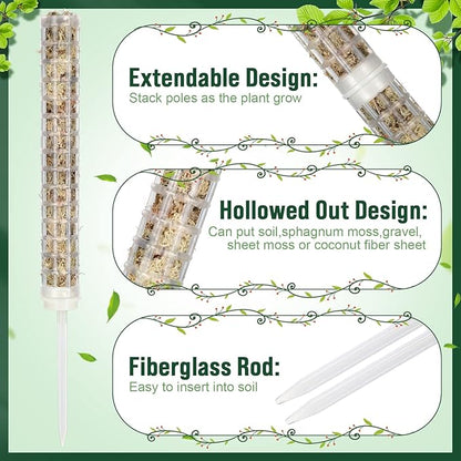 20 Pcs 15 Inch Plastic Moss Pole for Plants Monstera Moss Totem Pole Stick Plastic Monstera Plant Support 10 Pcs Plant Labels 4 Pcs 6.56 Ft Green Plant Ties Gardening Tape for Climbing Plants Creepers