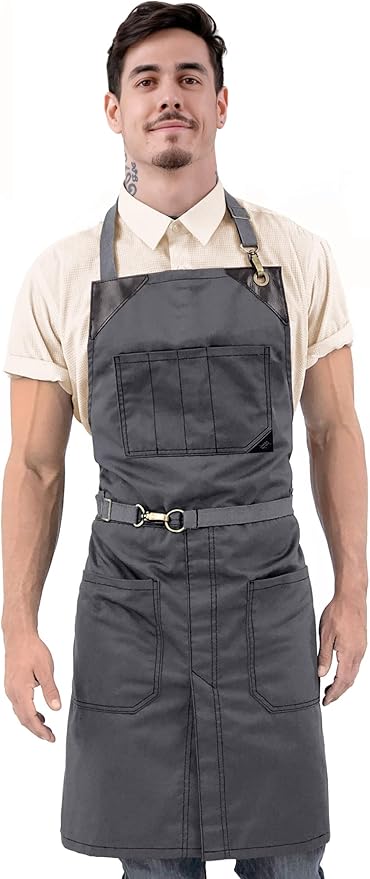 Under NY Sky No-Tie Twill Apron - Leather Reinforcement, Split-Leg