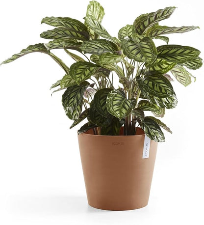 Ecopots Amsterdam Durable Modern Round Indoor/Outdoor Recycled-Based Composite Flower Pot Planter, Terracotta Color, 12"