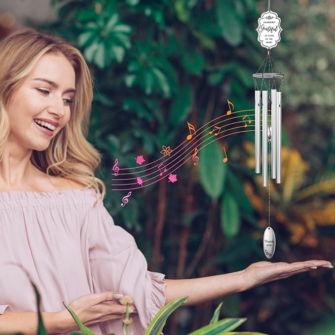 Outdoors Wind Chimes Soothing Melodic Tones Aluminum Chime Great as a Gift for Your Patio Porch Garden and Backyard (22" Silvery)