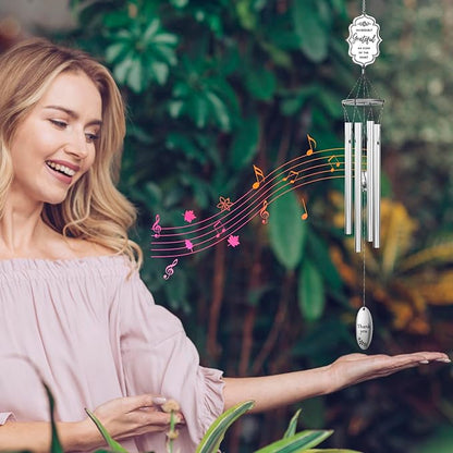 Outdoors Wind Chimes Soothing Melodic Tones Aluminum Chime Great as a Gift for Your Patio Porch Garden and Backyard (22" Silvery)