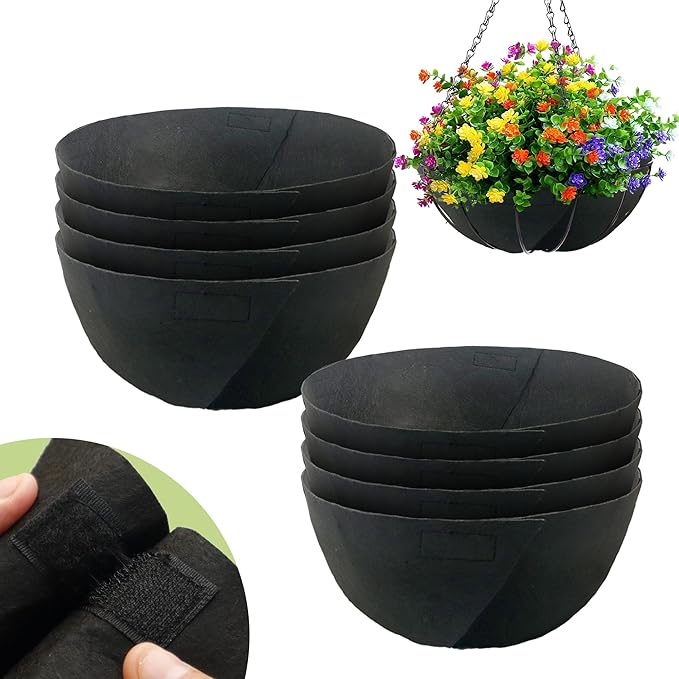 8 Pack 14 Inch Fabric Planter Basket Liner- Felt Flower Pot Liners Replacement Coco Fiber Liner for Hanging Basket Flowers Round Hanging Basket Liners Prevent Birds from Nesting