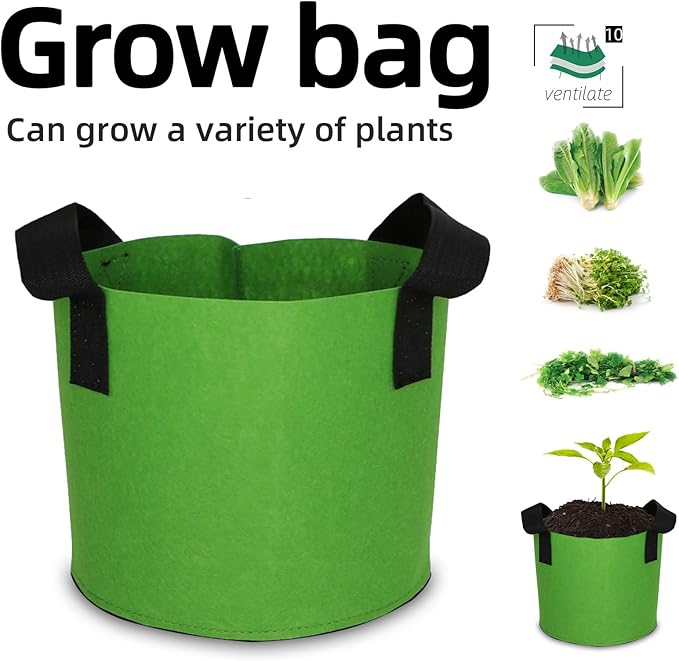 Grow Bags,Growing Pot Bags Garden Grow Bag Indoor Outdoor Fabric Aeration Plant Pot Container Flower Vegetable Pouch (Green,10Gallon)