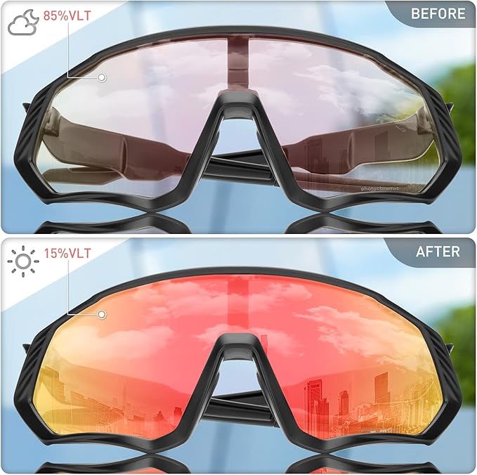 KAPVOE Photochromic Cycling Glasses Men Women Mountain Bike Sunglasses Clear MTB Bicycle Riding - K9408