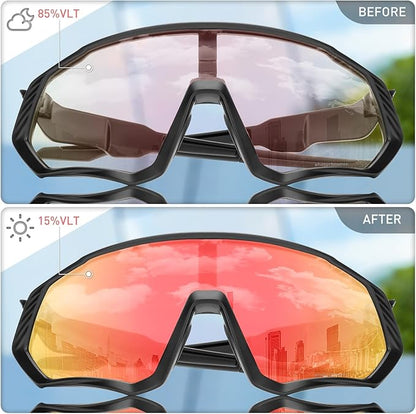 KAPVOE Photochromic Cycling Glasses Men Women Mountain Bike Sunglasses Clear MTB Bicycle Riding - K9408