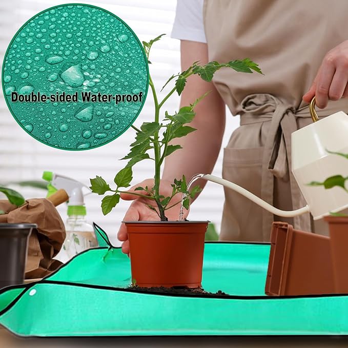 Plant Repotting Mat Waterproof Gardening Mat Plant Transplanting Potting Tray for Indoor Succulent Potting Tarp Portable Thicken PE Mat Garden Work Cloth Bonsai Tools (40"x 60")