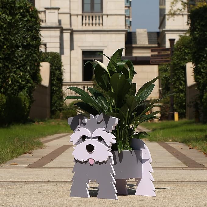 Schnauzer Gifts for Women, Schnauzer Dog Planter Plant Pot, Cute Dog Flower Pot for Garden Decoration, Schnauzer Shape Plant Container Holder for Outdoor Indoor Stuff Gift Small Schnauzer Grey