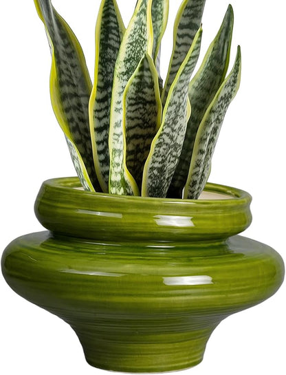 Ceramic Planters for Indoor Plants 11 Inch - Bonsai Plant Pots Outdoor, Large Planters for Indoor Plants, Green Planter with Drainage Hole, Flower Pot for Garden Decor, Gift for Women Men