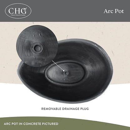 Classic Home and Garden Arc Unique Planter Bowl w/Drain Plug - UV Resistant Shallow Planter - Modern Plant Pot for Herbs (12” Concrete)