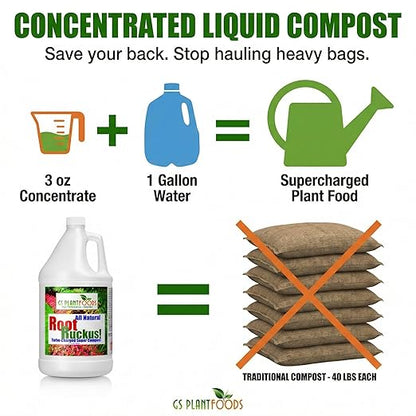 GS Plant Foods Root Ruckus Compost Fertilizer Organic Plant Food - Turbo Charged Compost for Plants - Humic Acid & Sea Kelp Nutritional Root Supplement for Lawns, Soil, Shrubs & Vegetables - 1 Gallon