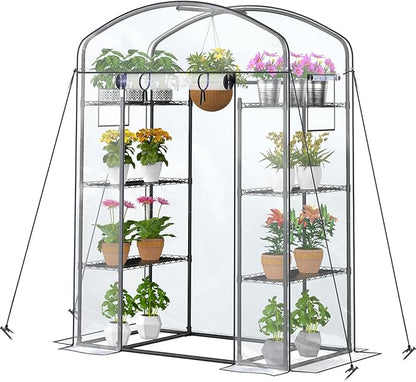 Abimars Walk-in Greenhouse with Height-Adjustable Shelves, Heavy Duty Green House for Outdoors/Indoors, 98% Light-Passing PVC Cover, 82"x57"x29", Black