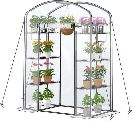 Abimars Walk-in Greenhouse with Height-Adjustable Shelves, Heavy Duty Green House for Outdoors/Indoors, 98% Light-Passing PVC Cover, 82"x57"x29", Black