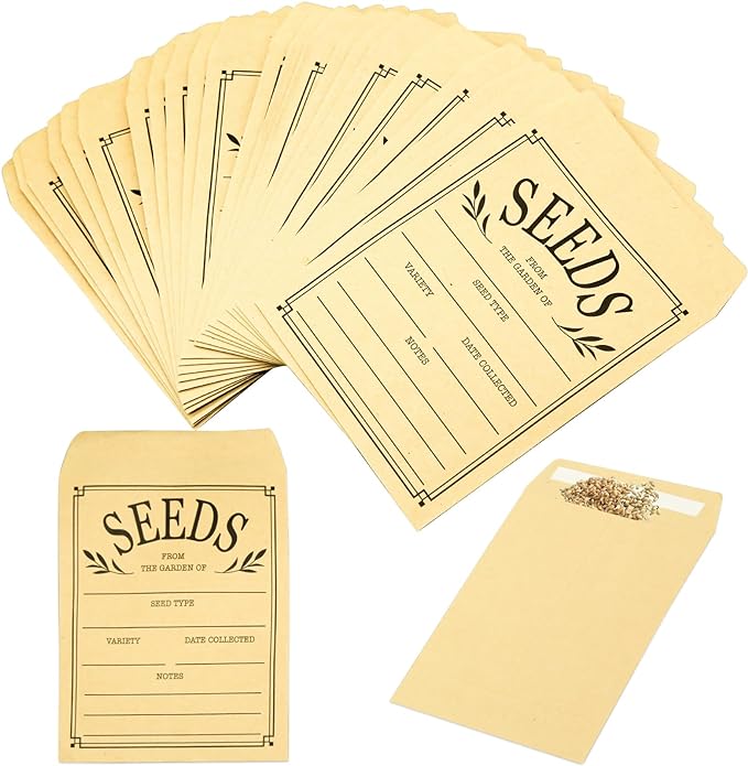 100Pcs Seed Envelopes, Seed Envelope Resealable Brown Paper Self Adhesive Sealing Seeds Saving Envelopes for Storage Vegetable Flower Seeds, 3.1x4.7 Inch