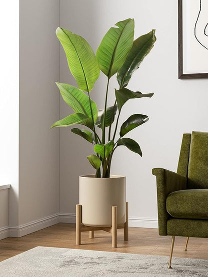 LE TAUCI 12 Inch Pot for Plants, Ceramic Planters for Indoor Plants, Mid-Century Modern Cylinder Flower Pots with Drainage Hole, Fits Fiddle Leaf Fig & Monstera, Home Decor, Sand Beige