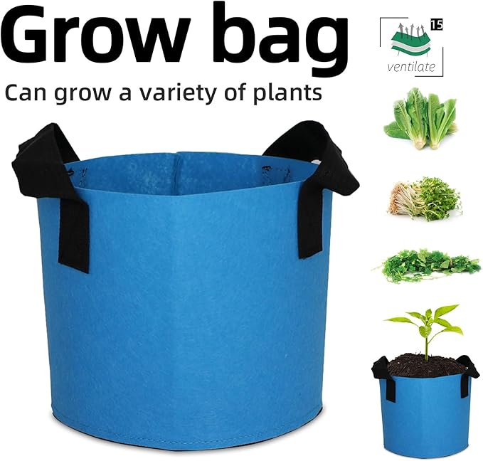 Grow Bags,Growing Pot Bags Garden Grow Bag Indoor Outdoor Fabric Aeration Plant Pot Container Flower Vegetable Pouch (Sky Blue,15Gallon)