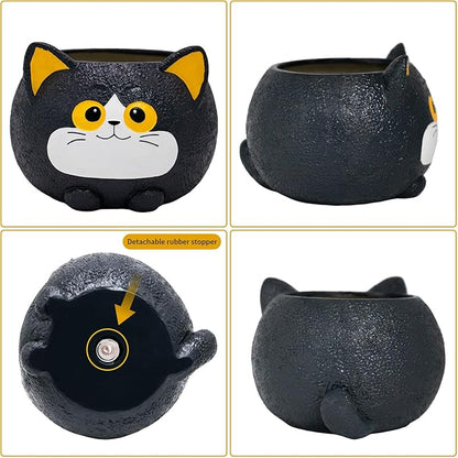 Black Cat Planter Pot - Unique Resin Succulent Planter with Drainage Hole, Funny Cat Plant Pots for Indoor Outdoor Plants, Cute Decorative Flower Pot Gift for Mother and Cat/Plant Lovers