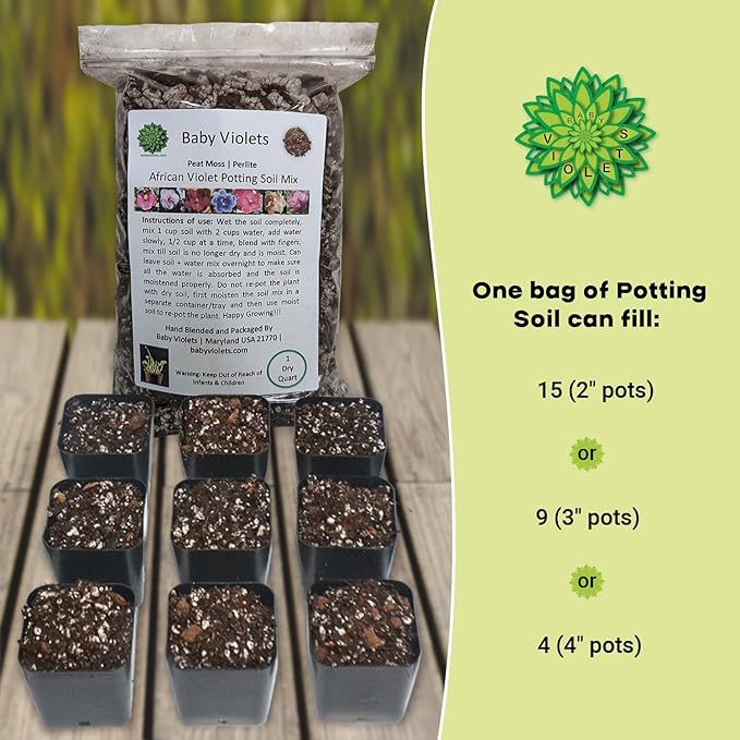 African Violet Plant Potting Soil Mix Peat Moss & Perlite 1 Quart (1qt 4 Level Cups)