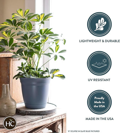 The HC Companies Eclipse Round Planter with Saucer - Outdoor & Indoor Plant Pot with Drainage Holes - Lightweight, UV-Resistant Plastic Pots for Plants, Flowers & Herbs (16" Cottage Stone, Pack of 1)