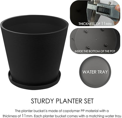 Kozyard 2Packs Round Planter Indoor Outdoor Plant Pots with Tray Collecting Water for Porch, Patio, Backyard Planters Modern Décor for Tall Plants, Flowers