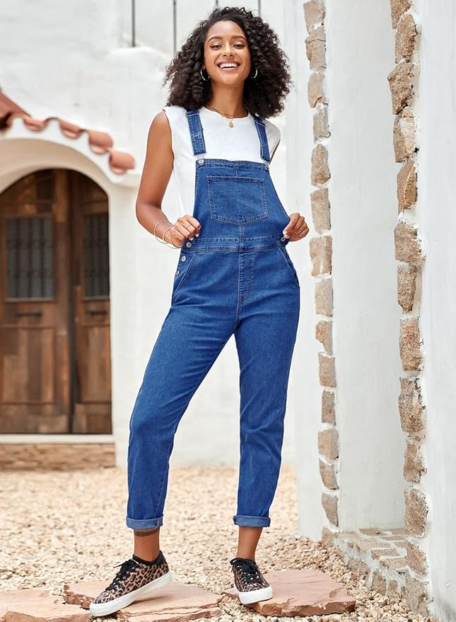 Vetinee Womens Classic Adjustable Straps Pockets Denim Bib Overalls Jeans Pants