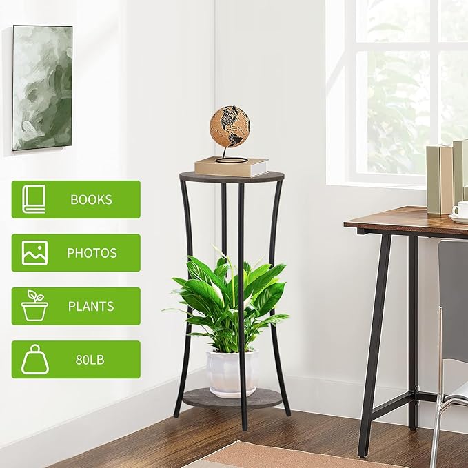 YINMIT Plant Stand Indoor,2 Tier Round Potted Holder Rack,Flower Pot Stand Shelf,Round Supports Rack,Corner Plant Shelf for Balcony Garden Patio Living Room,Grey