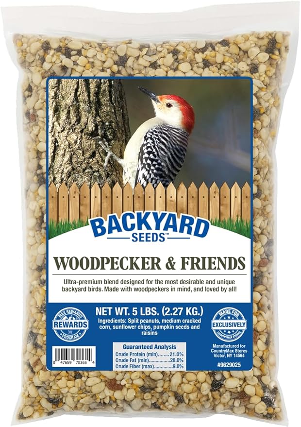 CountryMax Backyard Seeds Woodpecker No-Waste Bird Seed Mix 5lbs - Premium Shelled Peanuts & Sunflower Chips, Small Bag of Wild Bird Food
