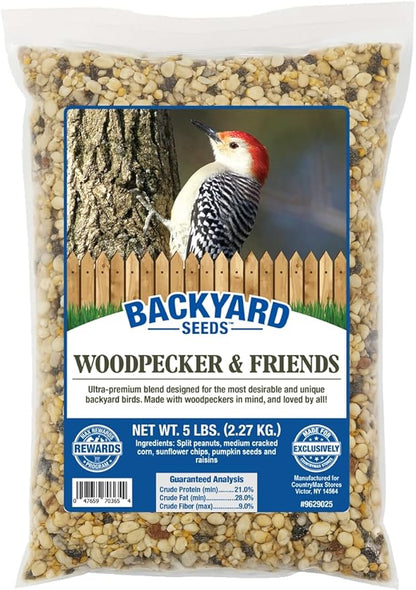 CountryMax Backyard Seeds Woodpecker No-Waste Bird Seed Mix 5lbs - Premium Shelled Peanuts & Sunflower Chips, Small Bag of Wild Bird Food