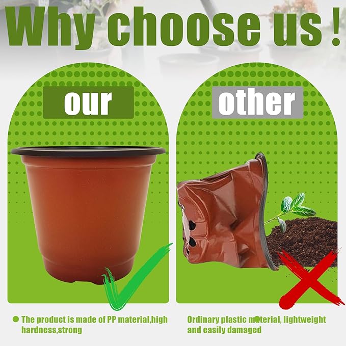 100 Packs 4" Plant Nursery Pots Plastic Seedling Starter pot Flower Planter Container Seed Grow Pot with Drainage Hole for Indoor Outdoor Garden Suitable for Succulent Seedling Cutting Transplanting