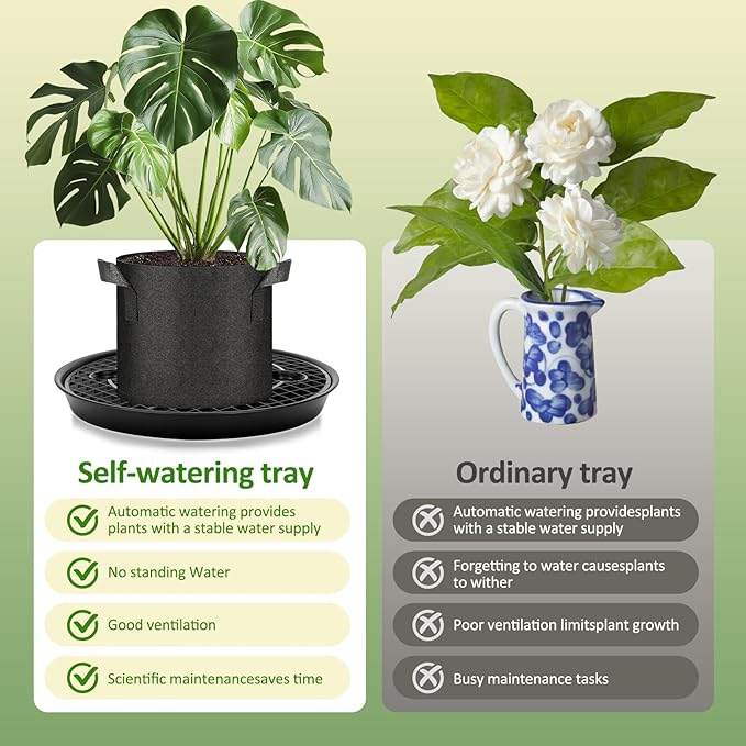 4 Pack Self-Watering Base for Fabric Pot,Auto-Irrigation Water Delivery System,14Inch Plastic Plant Saucer Stand for for Indoor-Outdoo and Grow Tents Greenhouses