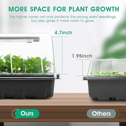 Seed Starter Tray with Grow Light, 192-Cell Seed Starter Kit, Seedling Starter Trays with Humidity Domes, Automatic Timer, Adjustable Light Indoor Gardening Plant Germination Trays